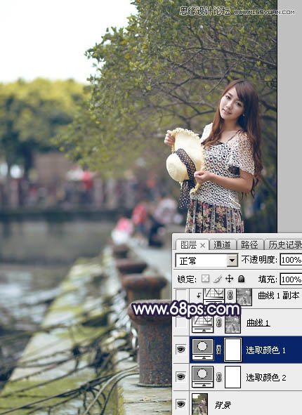 PS調出河道邊女孩唯美紫色藝術效果