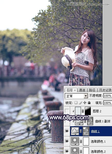 PS調出河道邊女孩唯美紫色藝術效果