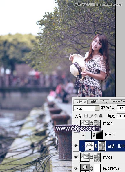 PS調出河道邊女孩唯美紫色藝術效果