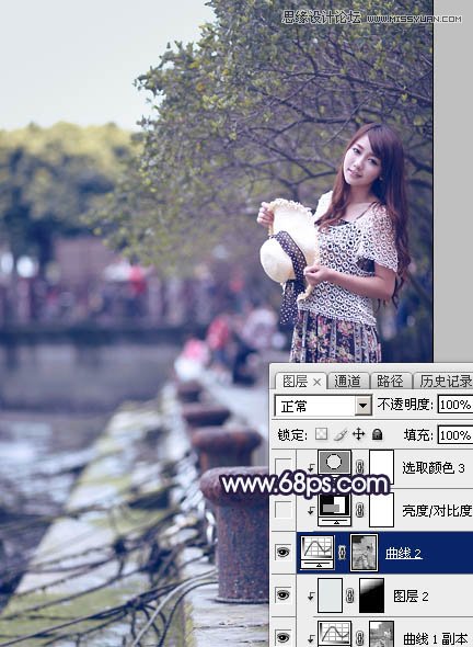 PS調出河道邊女孩唯美紫色藝術效果