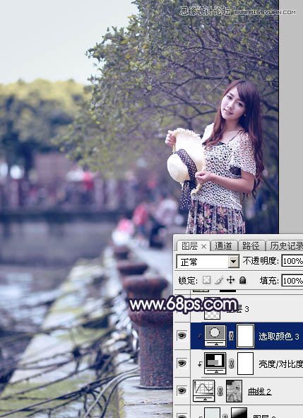 PS調出河道邊女孩唯美紫色藝術效果