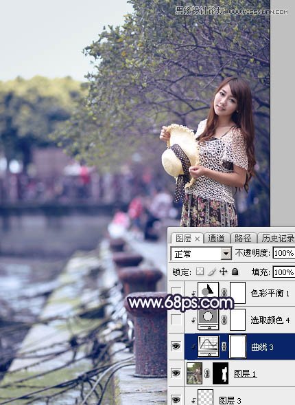 PS調出河道邊女孩唯美紫色藝術效果