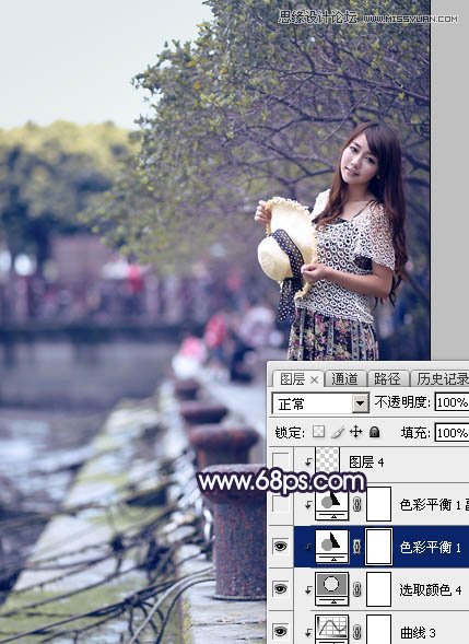 PS調出河道邊女孩唯美紫色藝術效果