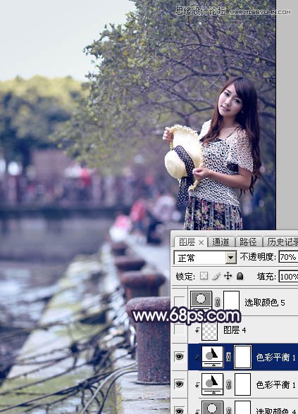 PS調出河道邊女孩唯美紫色藝術效果