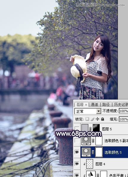 PS調出河道邊女孩唯美紫色藝術效果