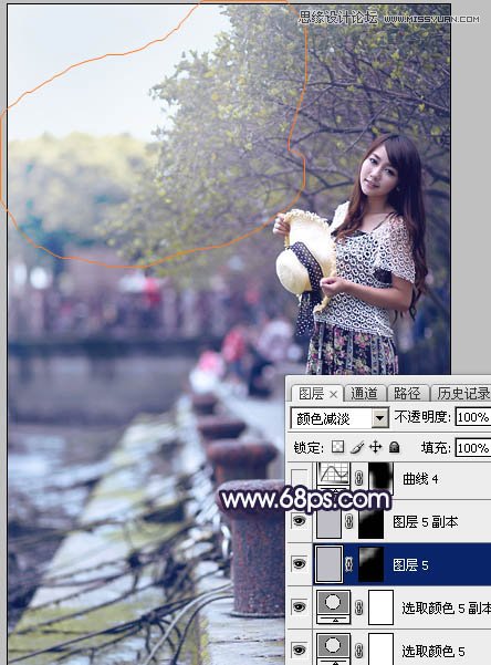 PS調出河道邊女孩唯美紫色藝術效果