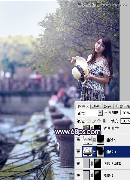 PS調出河道邊女孩唯美紫色藝術效果