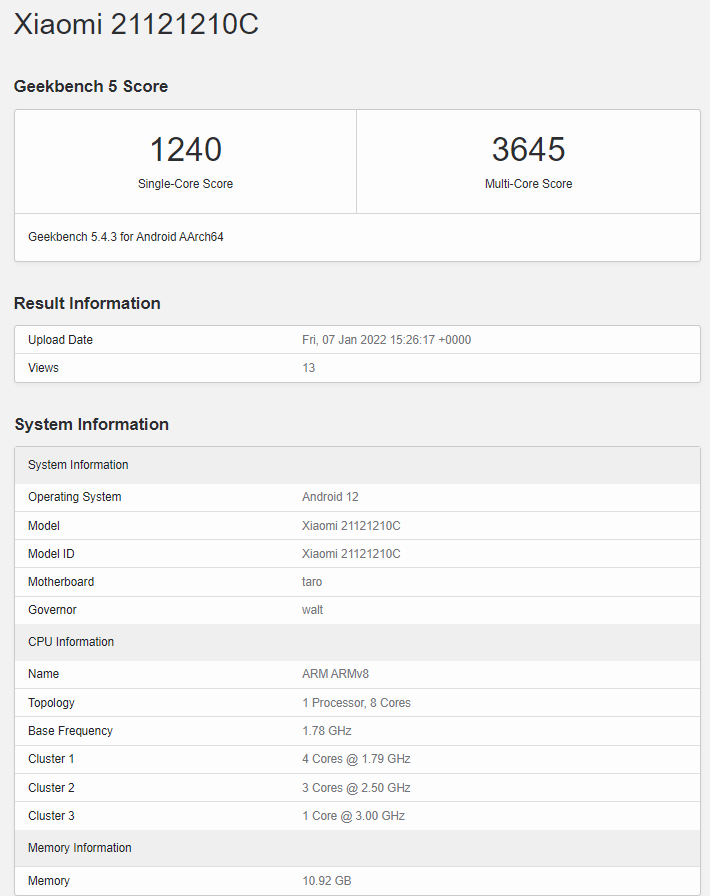 Redmi K50 電競版現身 Geekbench 5：搭載驍龍 8 Gen 1，跑分直追小米 12 Pro