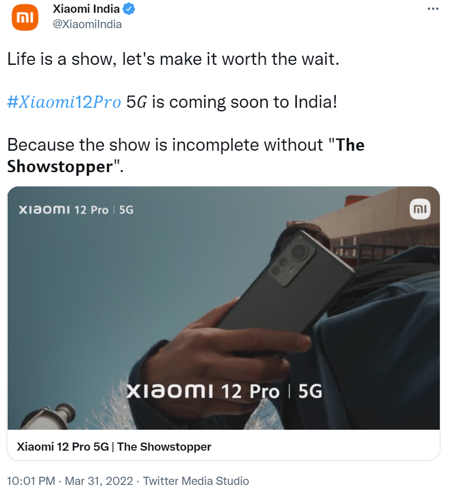 小米 12 Pro 官宣將在印度發布：驍龍 8 Gen1+120W 快充