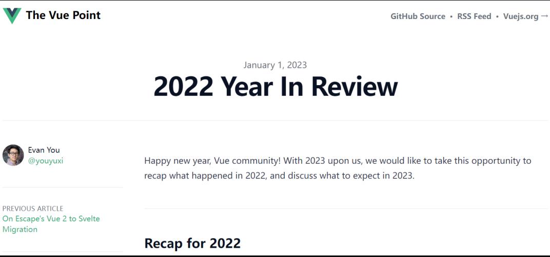 Vue作者尤雨溪發(fā)文展望2023，回顧2022！